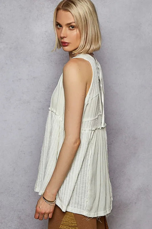 POL Lace Trim Round Neck Tank with Pintuck Detail - Tigbul's Variety Fashion Shop