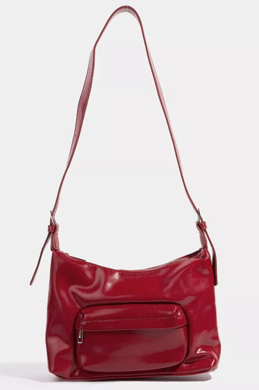 Fame Glossy Faux Leather Shoulder Bag - Tigbul's Variety Fashion Shop