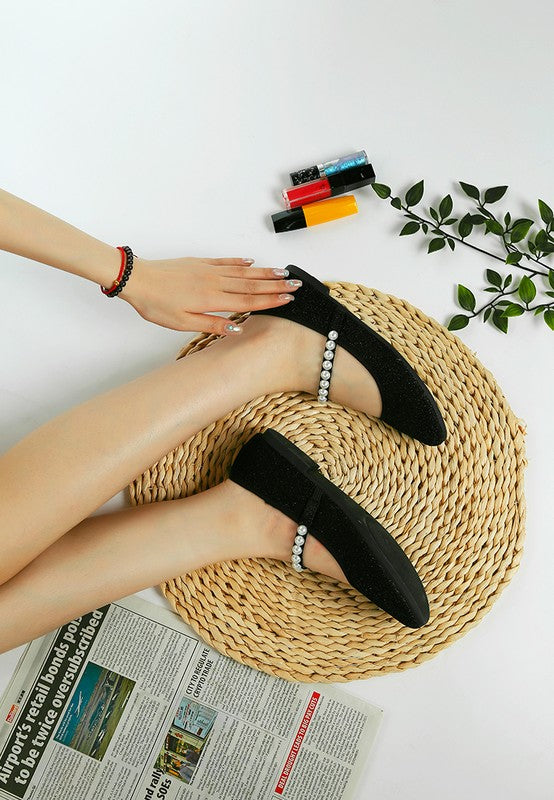Corphee Pearl Strapped Glitter Ballerinas - Tigbul's Variety Fashion Shop