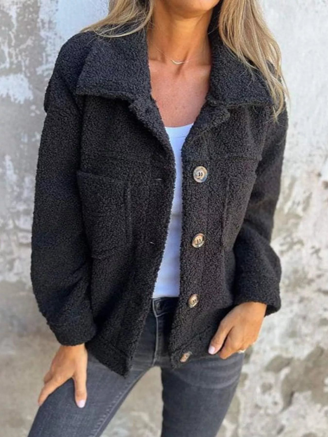 Full Size Single-Breasted Sherpa Shacket Plus Size - Tigbul's Variety Fashion Shop