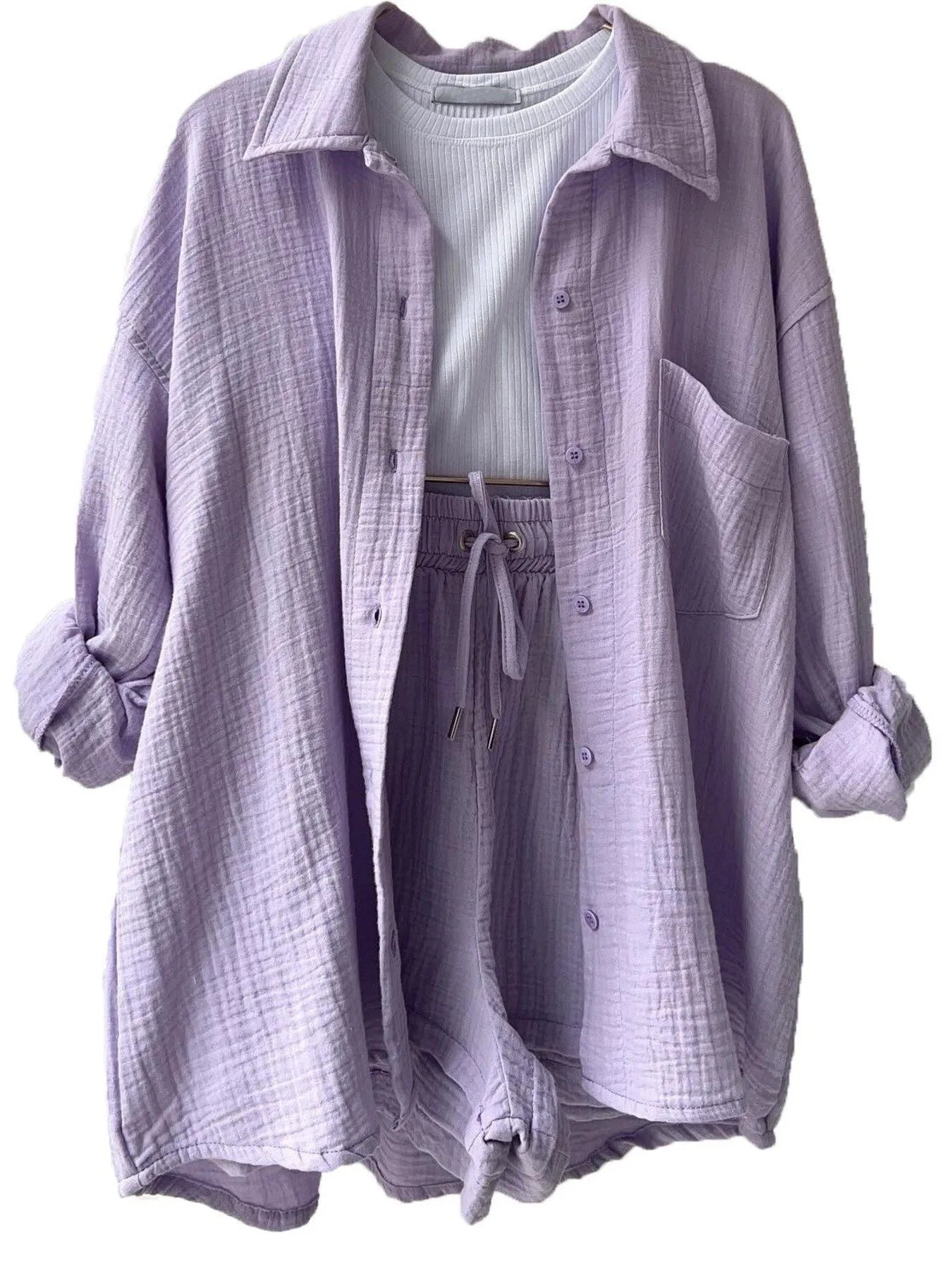 Textured Button Up Shirt and Shorts Set - Tigbul's Variety Fashion Shop