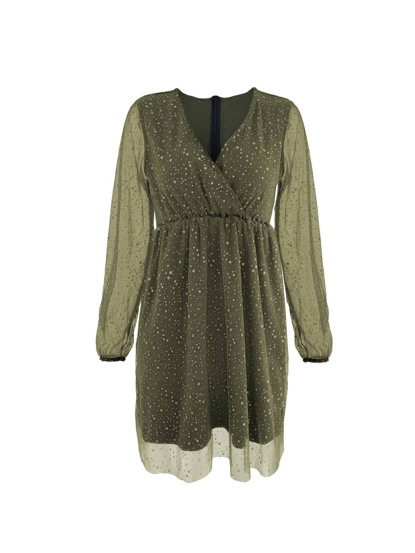 Sparkling Surplice Balloon Sleeve Mini Dress - Tigbul's Variety Fashion Shop