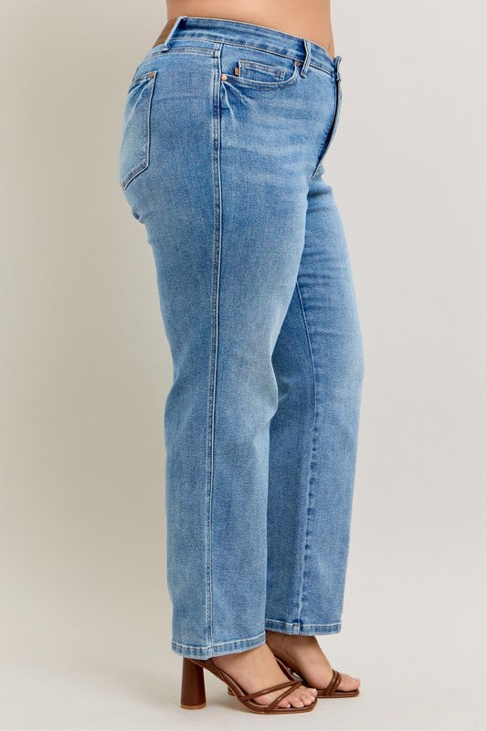 Judy Blue Full Size Tummy Control Vintage Wash Straight Jeans Plus Size - Tigbul's Variety Fashion Shop