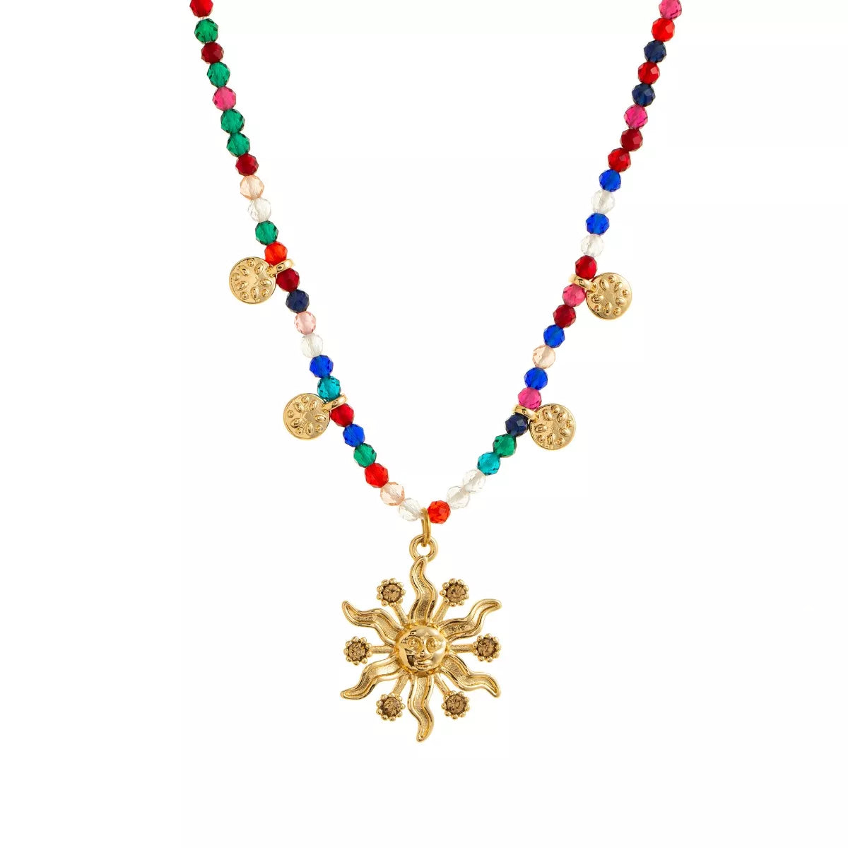 14K Gold-Plated Bead Sun Pendant Necklace - Tigbul's Variety Fashion Shop