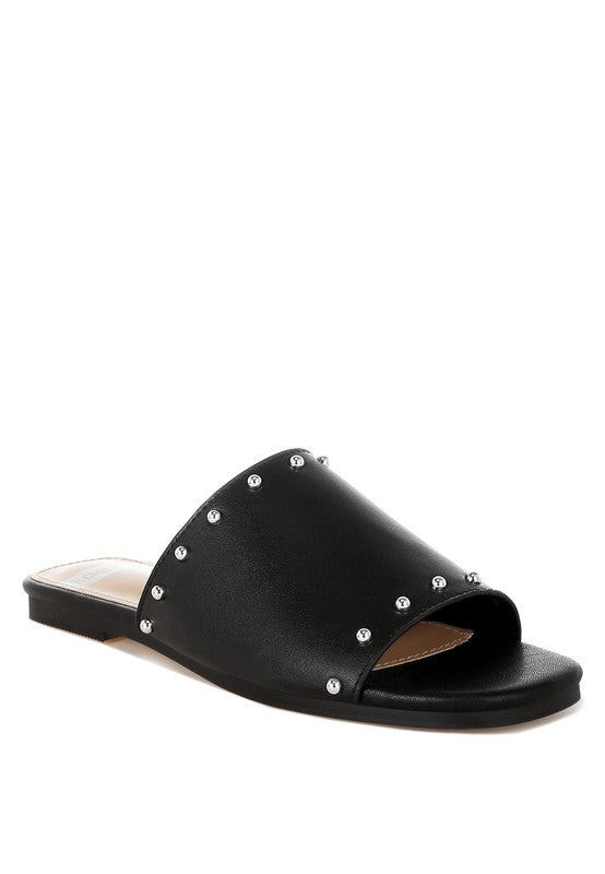 Renaldi Genuine Leather Studded Slip-On Flats - Tigbul's Variety Fashion Shop