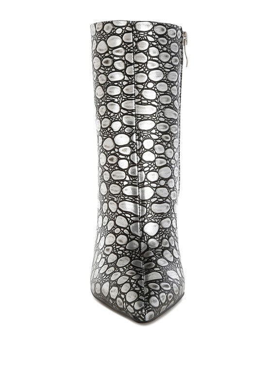 Moolah Embossed Stiletto Heel Ankle Boots - Tigbul's Variety Fashion Shop