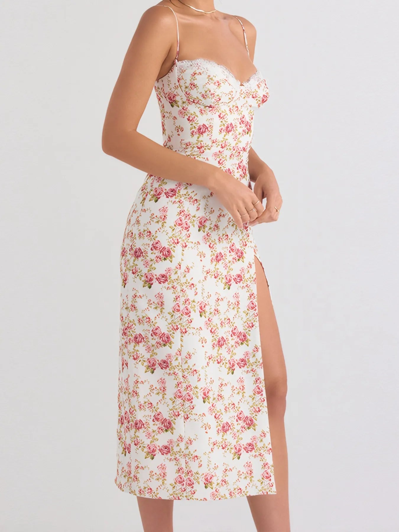 Split Printed Sweetheart Neck Cami Dress - Tigbul's Variety Fashion Shop