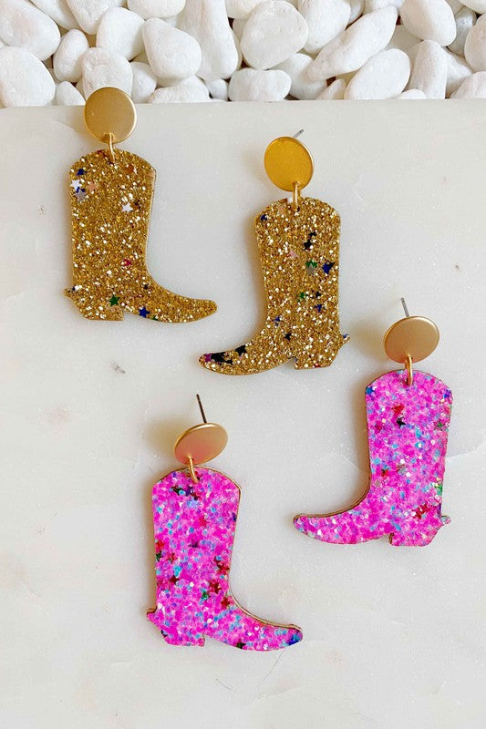 Glittered Up Cowgirl Earrings - Tigbul's Variety Fashion Shop