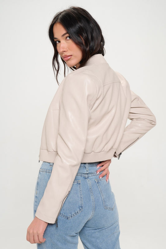 Zip Up Cropped Bomber Jacket - Tigbul's Variety Fashion Shop