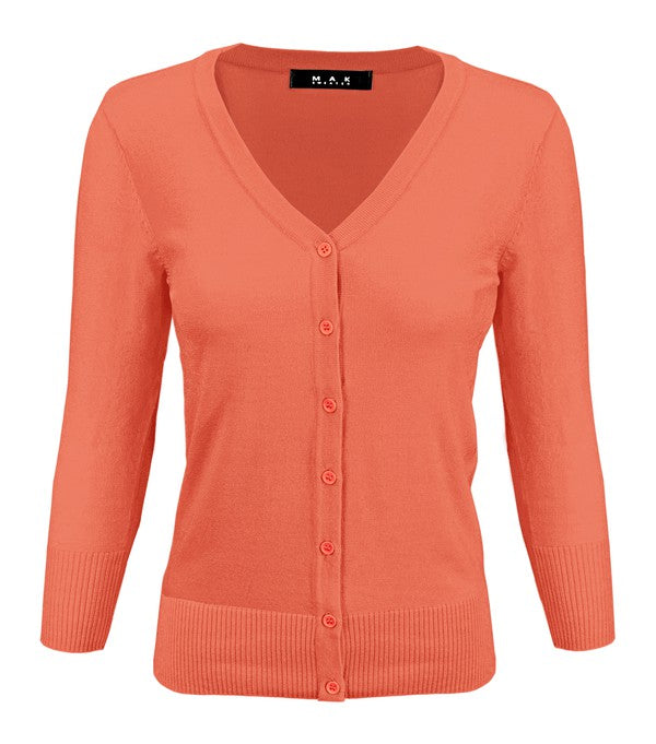 V-Neck Button Down Knit Cardigan Sweater - Tigbul's Variety Fashion Shop