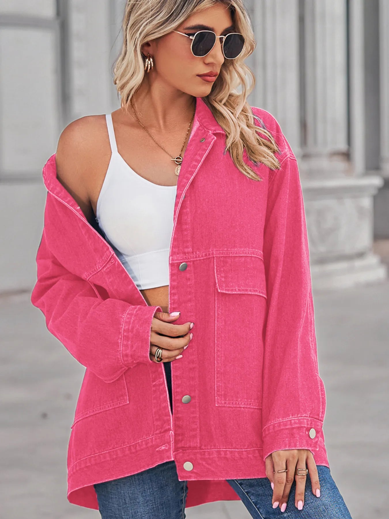 Button Up Long Sleeve Denim Jacket - Tigbul's Variety Fashion Shop