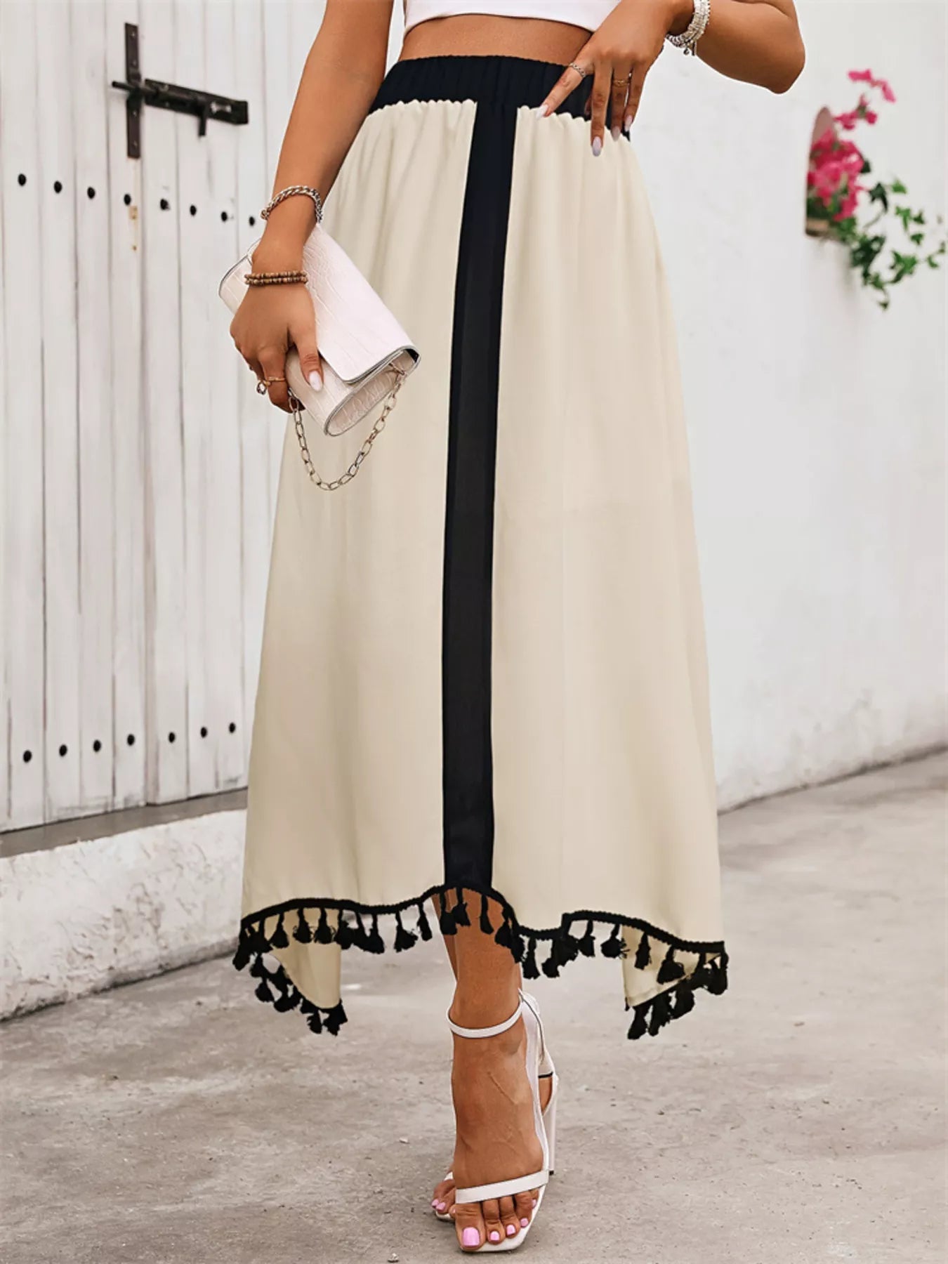 Tassel Trim High Waist Skirt - Tigbul's Variety Fashion Shop