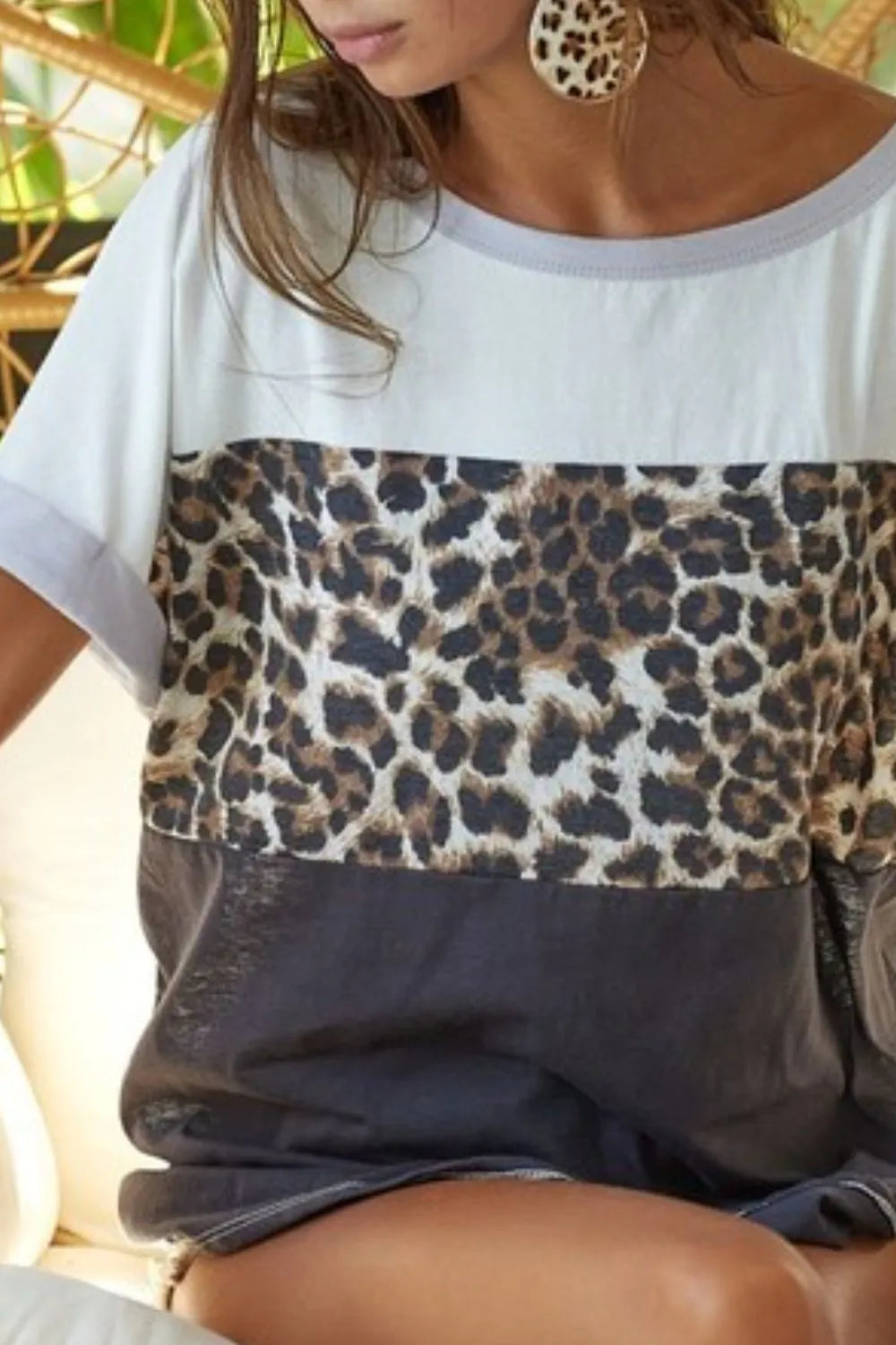 Leopard Printed Jersey  Color Block Roll Up Top - Tigbul's Variety Fashion Shop