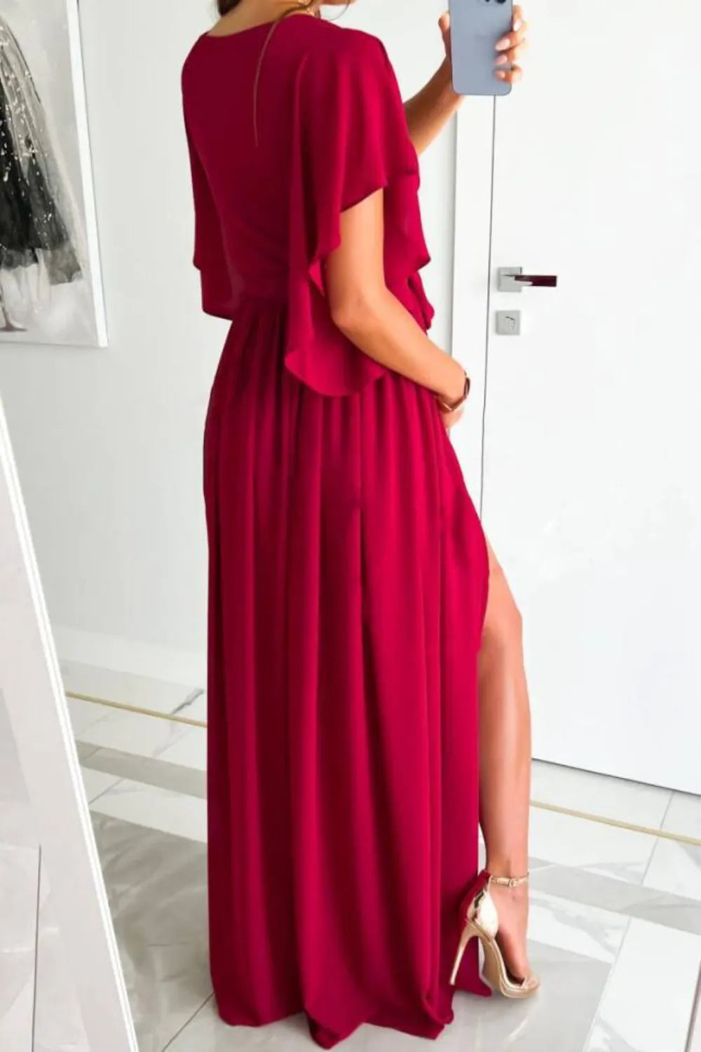 Surplice Flutter Sleeve Maxi Dress - Tigbul's Variety Fashion Shop