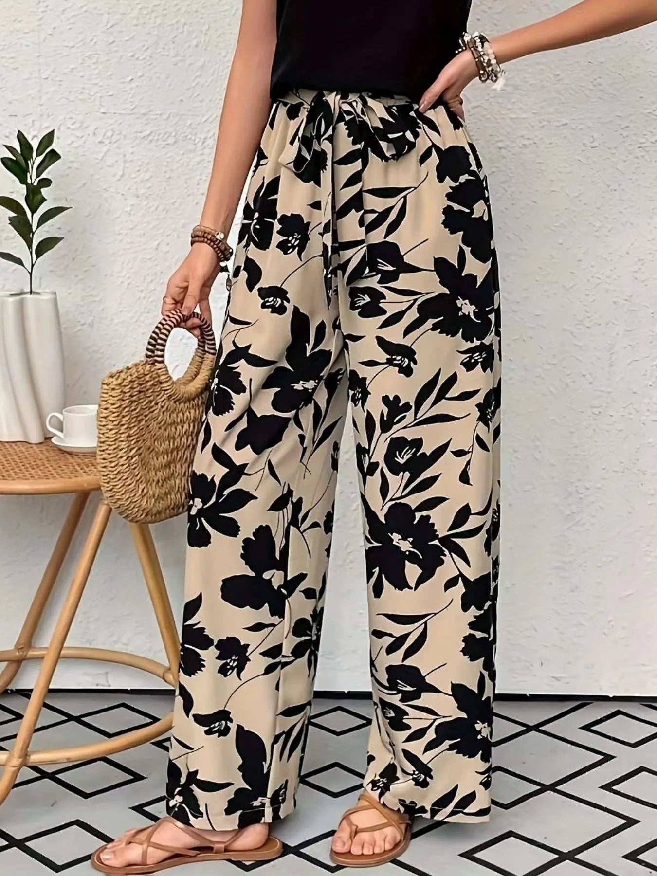 Printed Wide Leg Casual Pants - Tigbul's Variety Fashion Shop