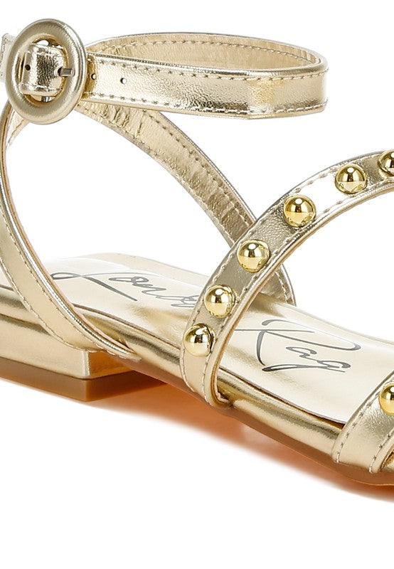 Flippity Studded Ankle Strap Flat Sandals - Tigbul's Variety Fashion Shop