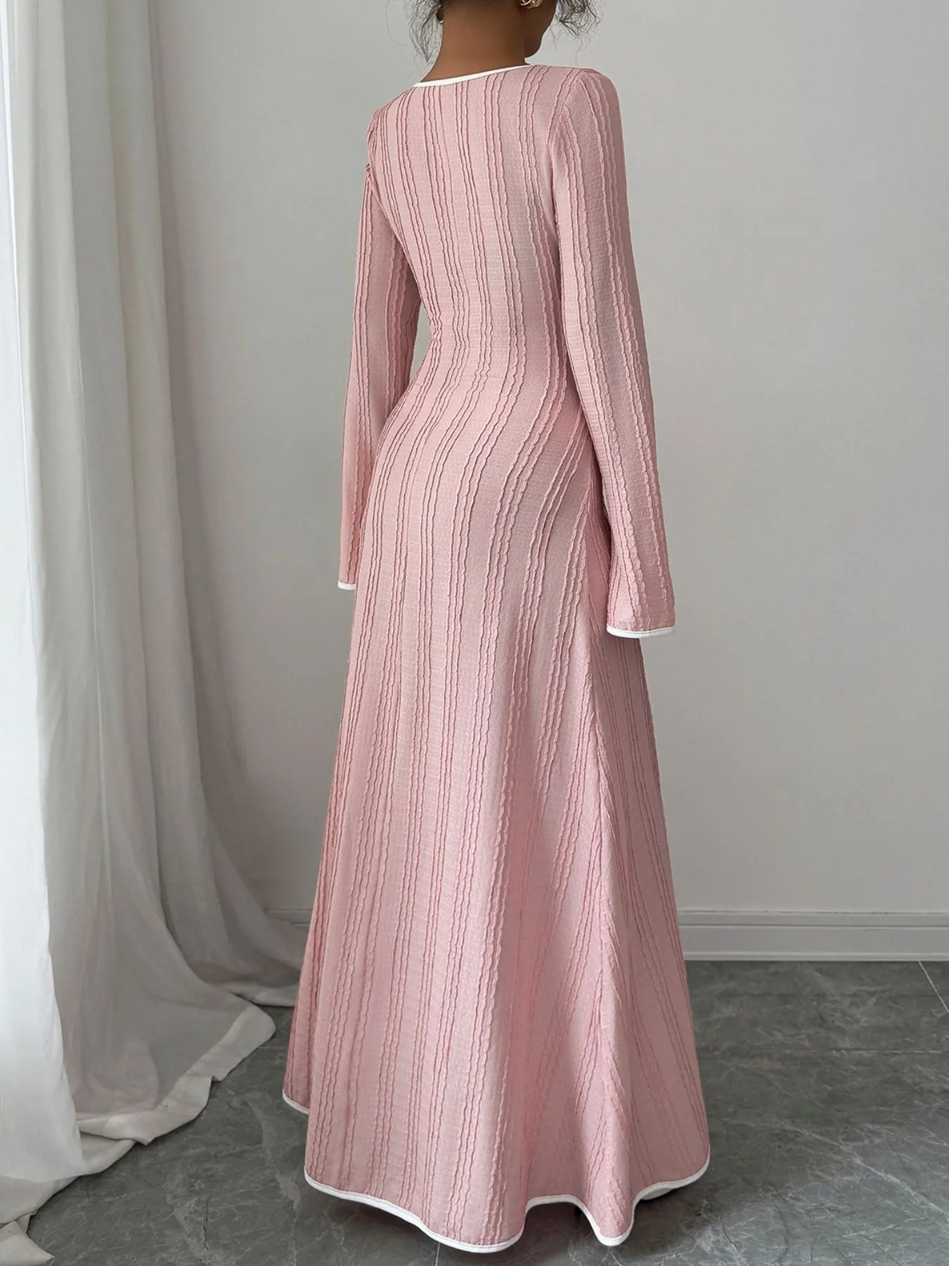 Textured Square Neck Long Sleeve Maxi Dress - Tigbul's Variety Fashion Shop