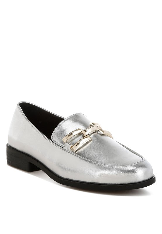 Melucine Metallic Horsebit Detail Loafers - Tigbul's Variety Fashion Shop