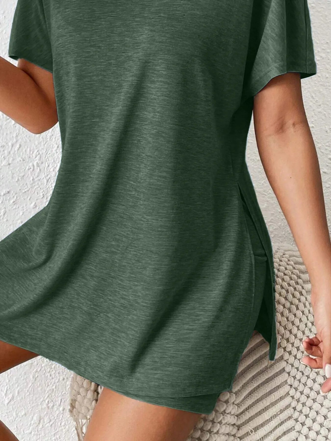 Casual Round Neck T-Shirt and Shorts Set - Tigbul's Variety Fashion Shop