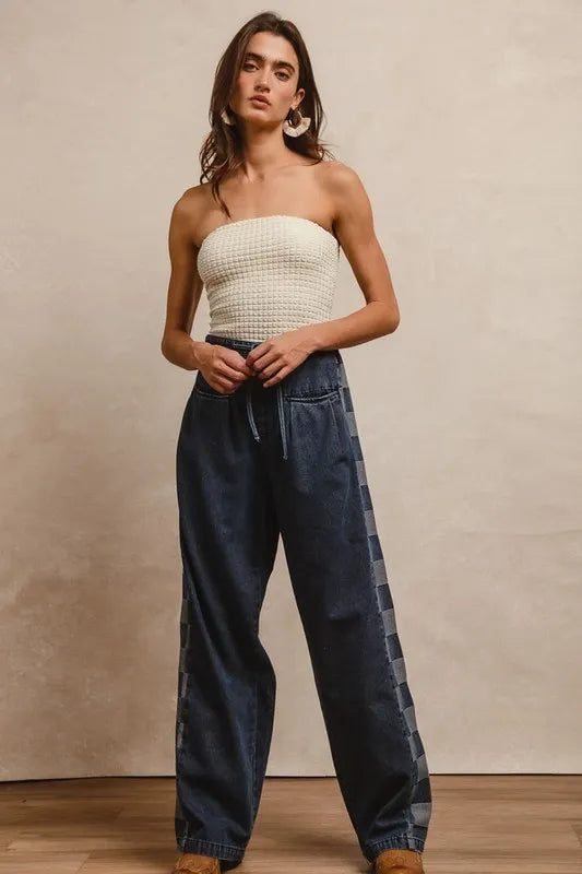 BiBi Washed Denim Mix And Match Long Pants - Tigbul's Variety Fashion Shop