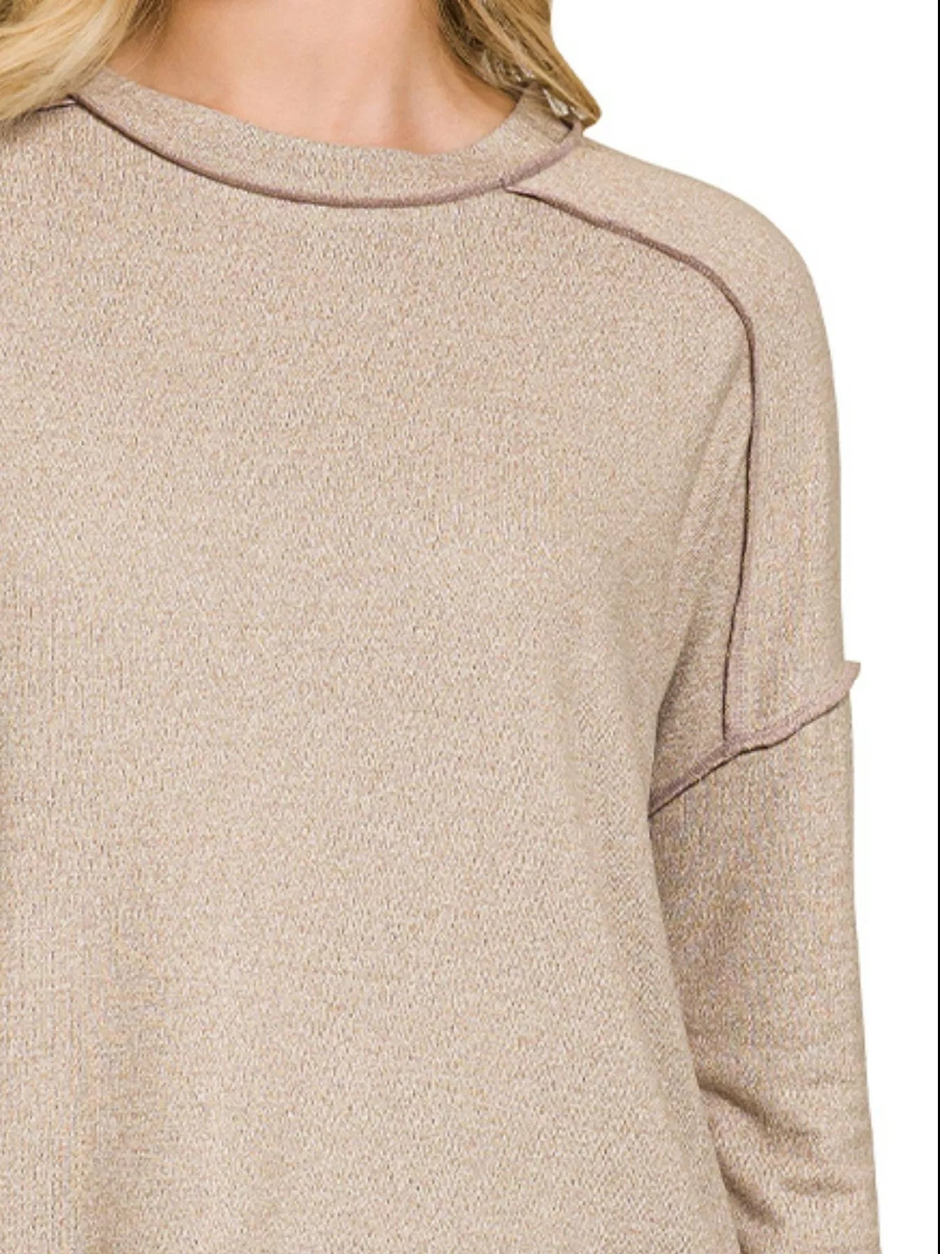 Zenana Full Size Melange Hacci Exposed Seam Hi-low Tee Plus Size - Tigbul's Variety Fashion Shop