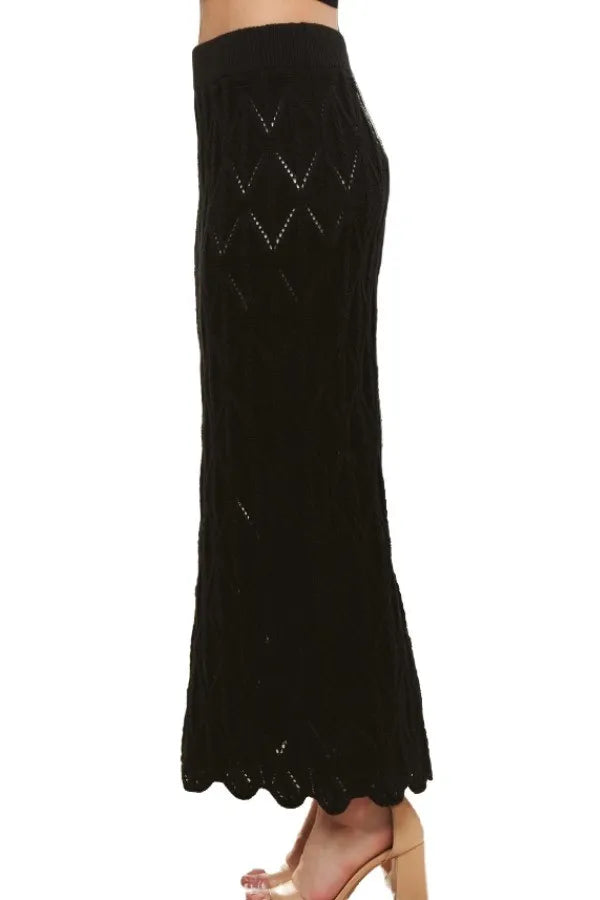 Black Scallop Trim Detail Knit Skirt - Tigbul's Variety Fashion Shop