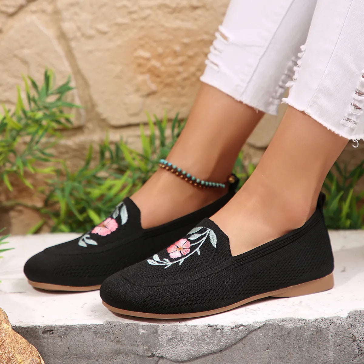 Embroidered Mesh Slip-Ons - Tigbul's Variety Fashion Shop
