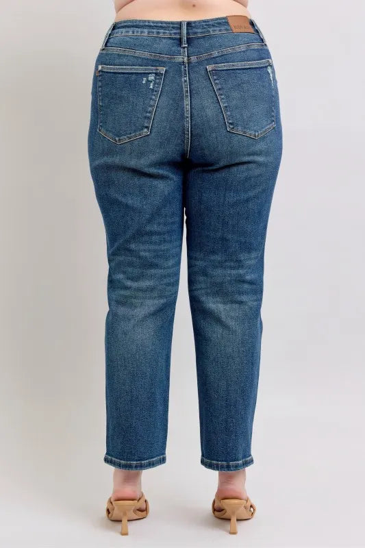 Judy Blue Full Size High Waisted Rigid Magic Non-destroy Straight Leg Jeans Plus Size - Tigbul's Variety Fashion Shop
