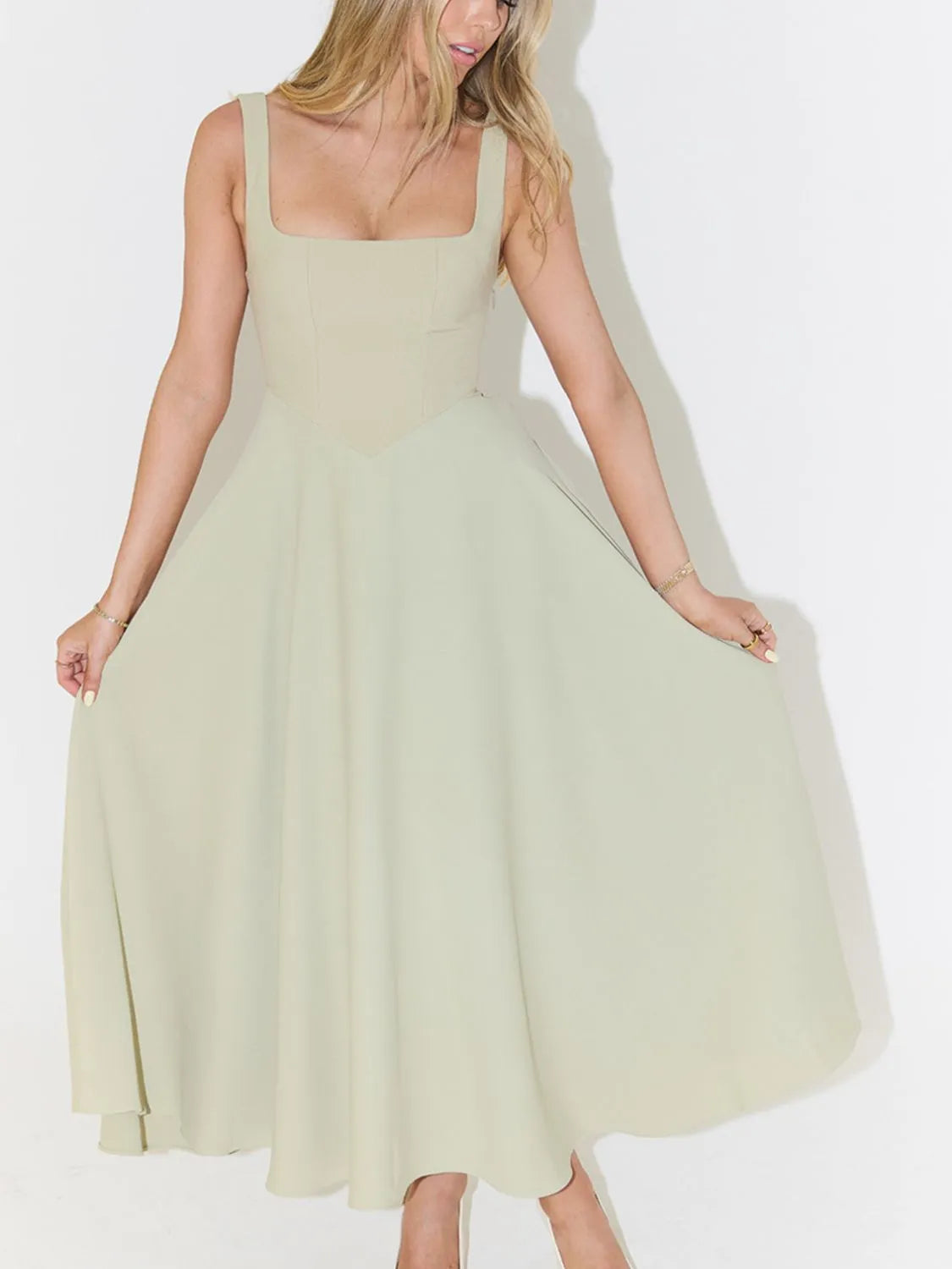 Square Neck Sleeveless Midi Dress - Tigbul's Variety Fashion Shop