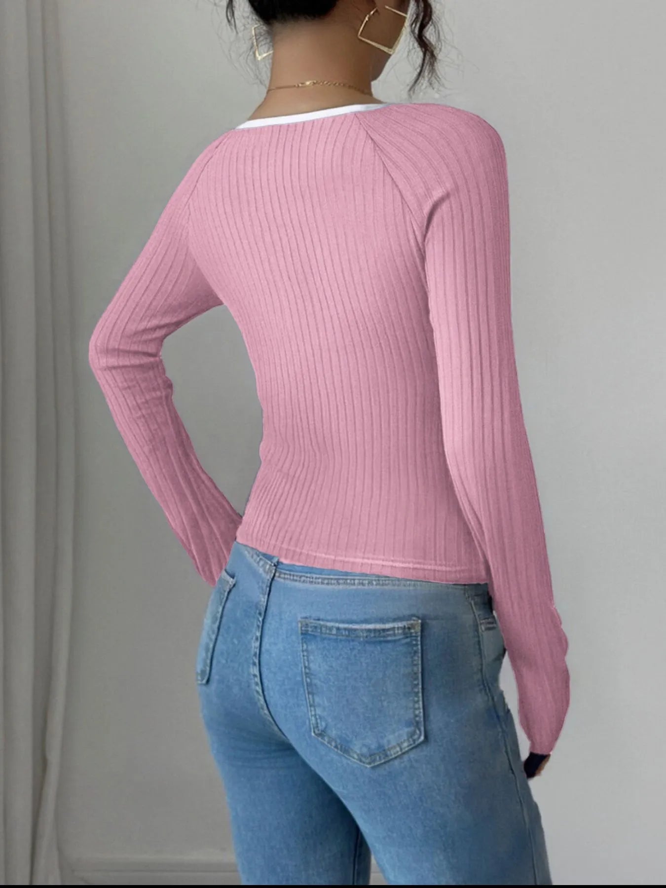 Contrast Trim Long Sleeve T-Shirt - Tigbul's Variety Fashion Shop