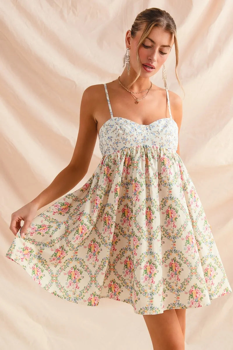 SO ME Mixed Floral Print Sleeveless Mini Dress - Tigbul's Variety Fashion Shop