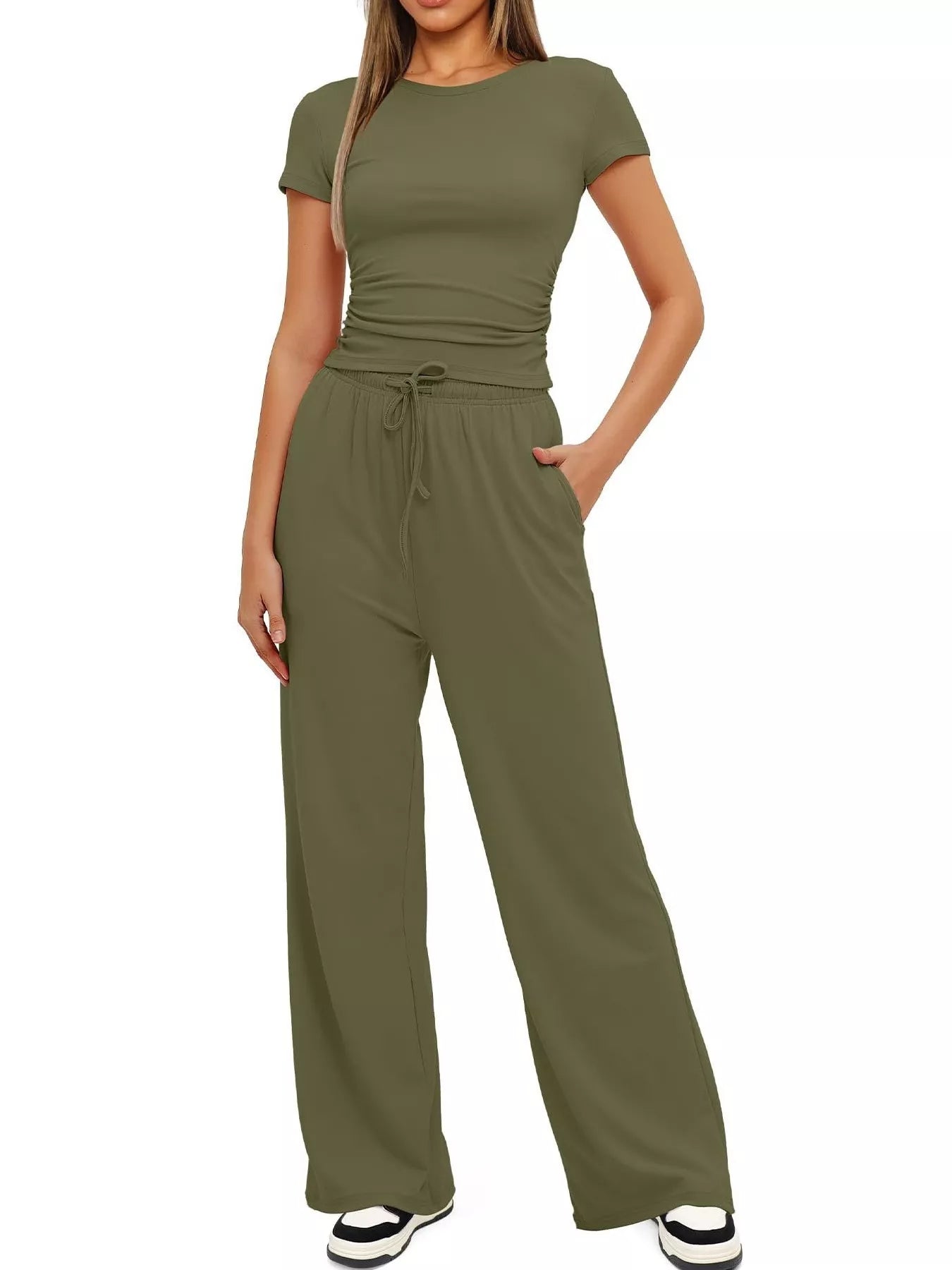 Round Neck Short Sleeve T-Shirt and Pants Set - Tigbul's Variety Fashion Shop