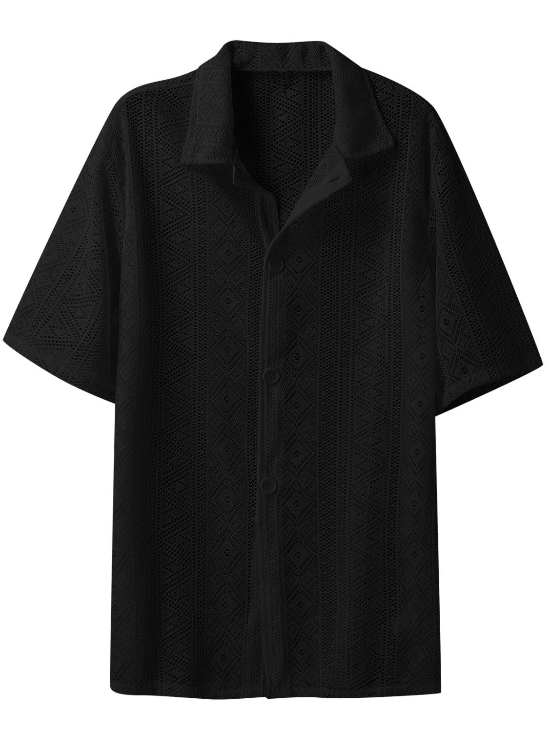 Men's Full Size Lace Half Sleeve Button Down Shirt Plus Size - Tigbul's Variety Fashion Shop