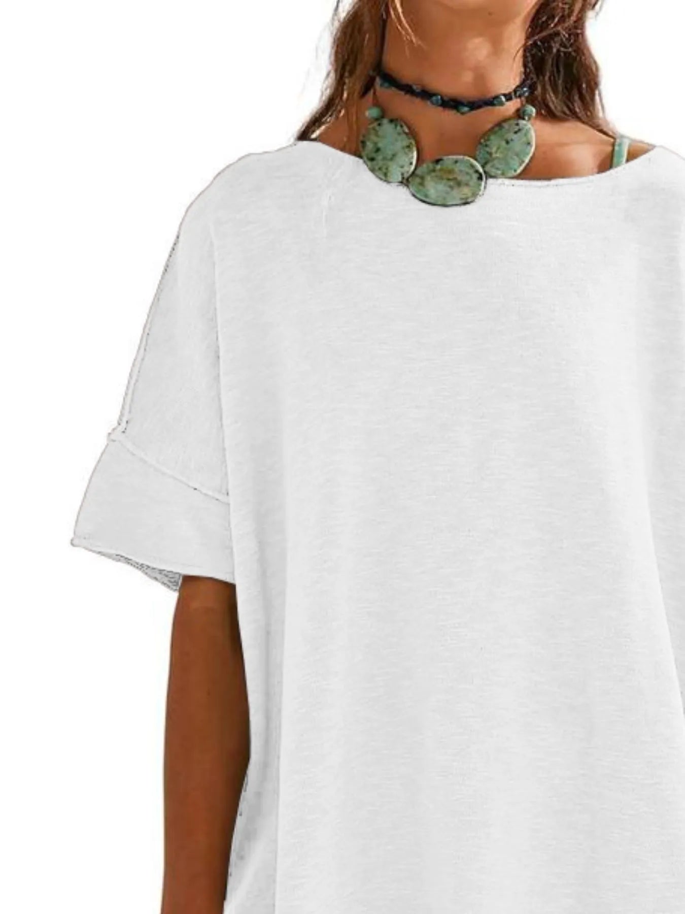 Oversized Round Neck Drop-Shoulder T-Shirt - Tigbul's Variety Fashion Shop