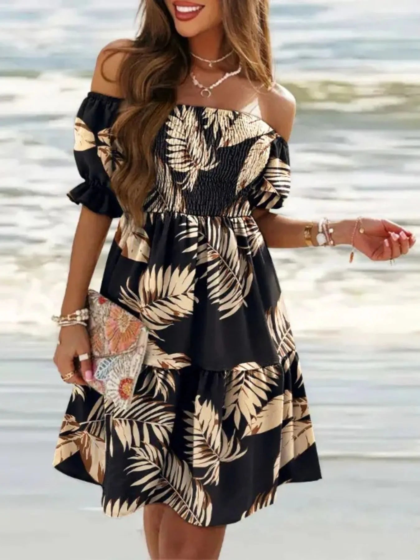Off Shoulder Smocked Summer Dress - Tigbul's Variety Fashion Shop