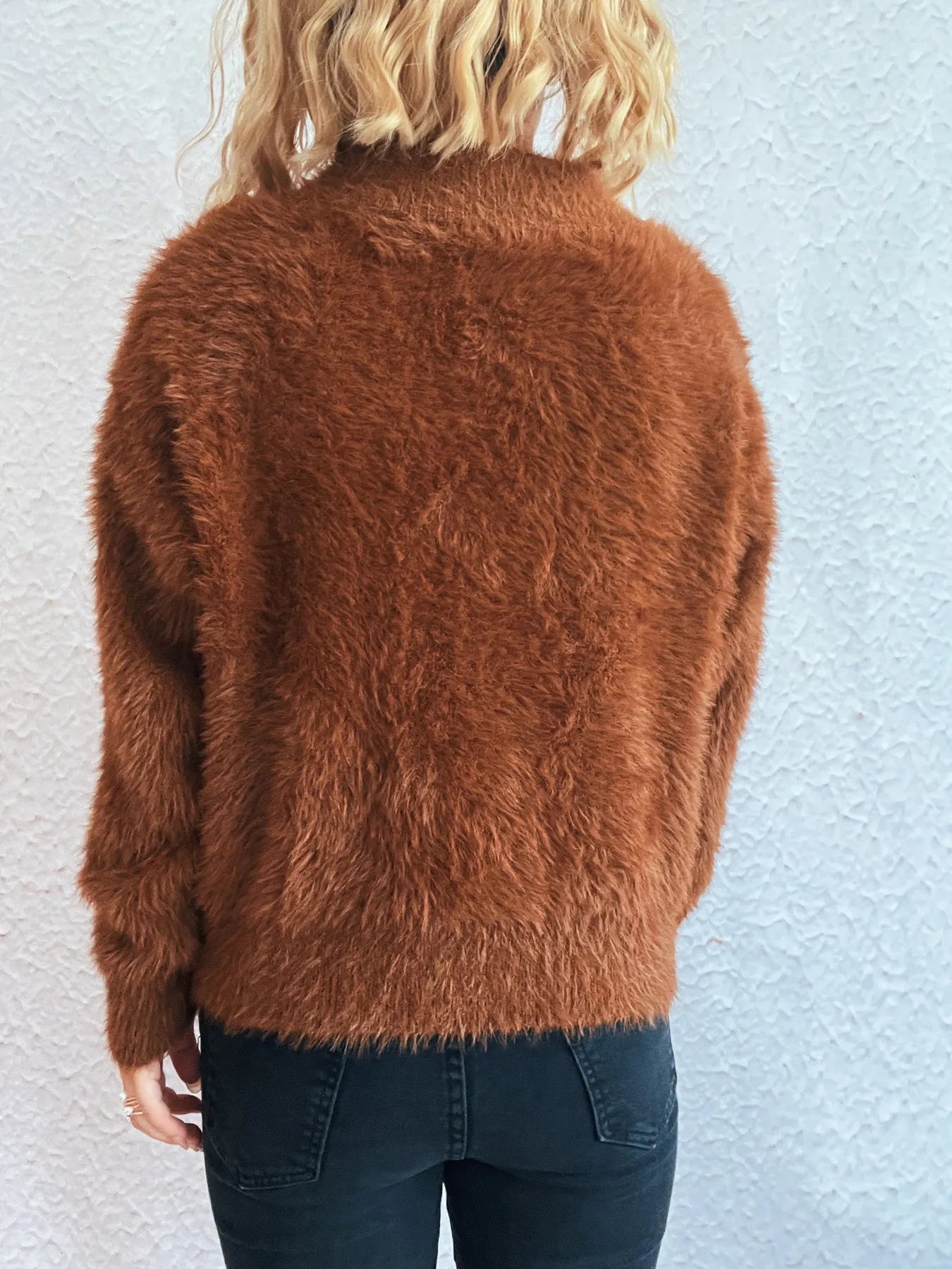 Cozy Fuzzy Half-Zip Sweater - Tigbul's Variety Fashion Shop
