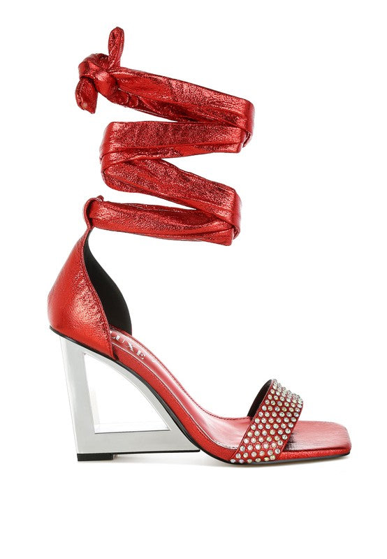 Hashira Rhinestone Studded Lace-Up Fantasy Heels - Tigbul's Variety Fashion Shop