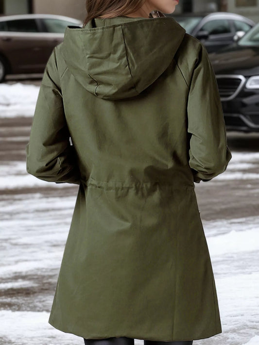 Plus Size Hooded Drawstring Waist Trench Coat - Tigbul's Variety Fashion Shop