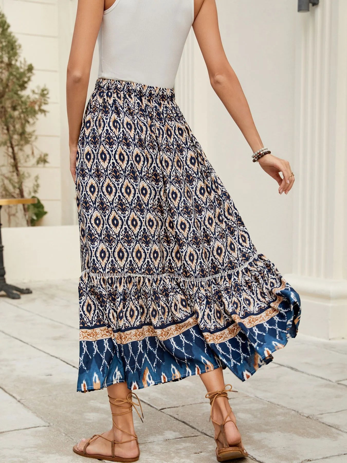 Bohemian Printed Ruched Maxi Skirt - Tigbul's Variety Fashion Shop