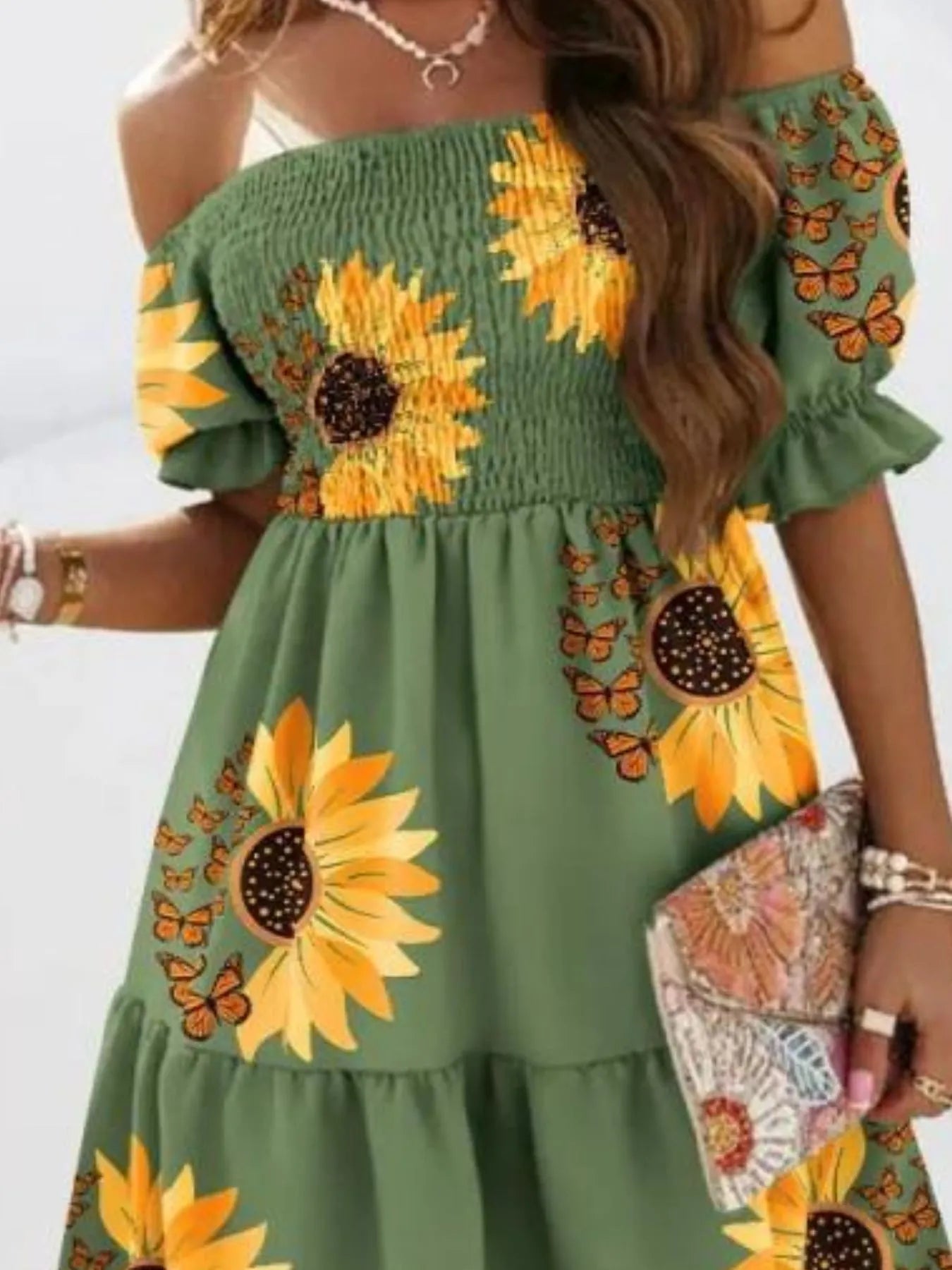 Off Shoulder Smocked Summer Dress - Tigbul's Variety Fashion Shop