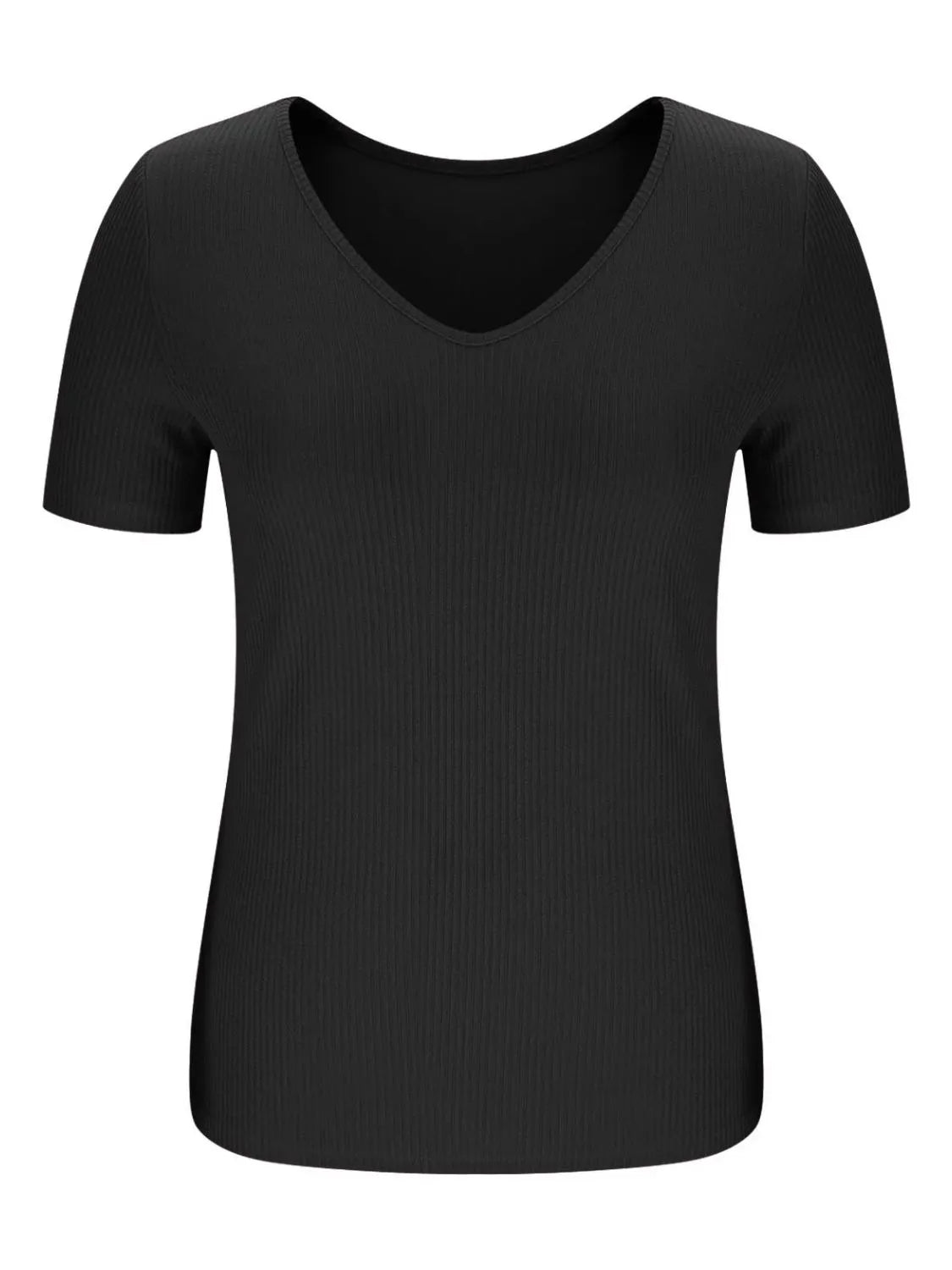 Solid V-Neck Short Sleeve T-Shirt - Tigbul's Variety Fashion Shop