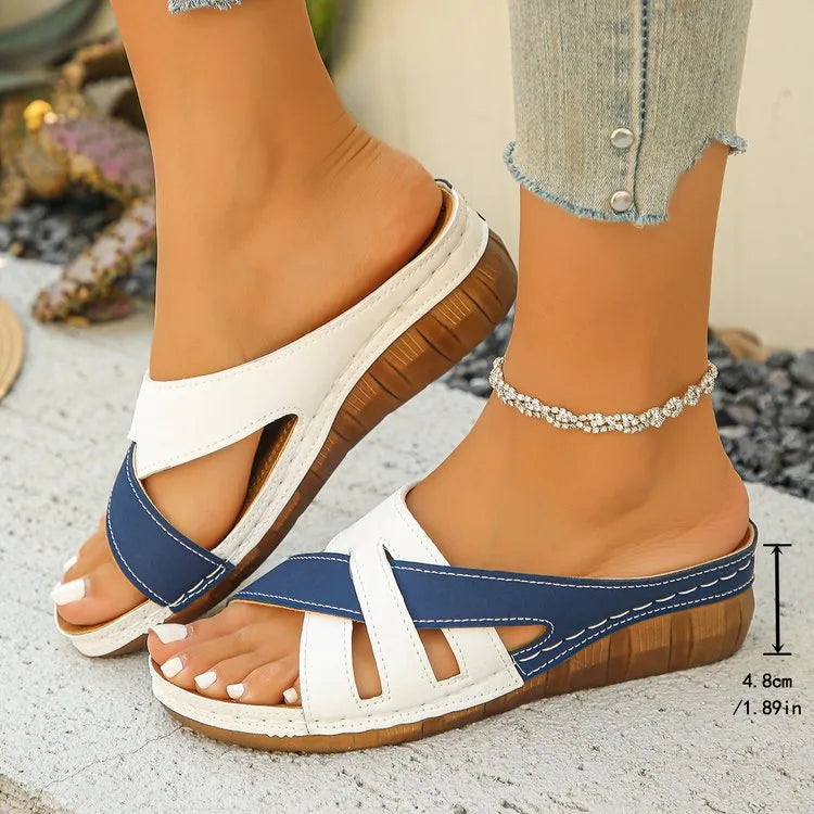 Contrast Cross Strap Wedge Sandals - Tigbul's Variety Fashion Shop