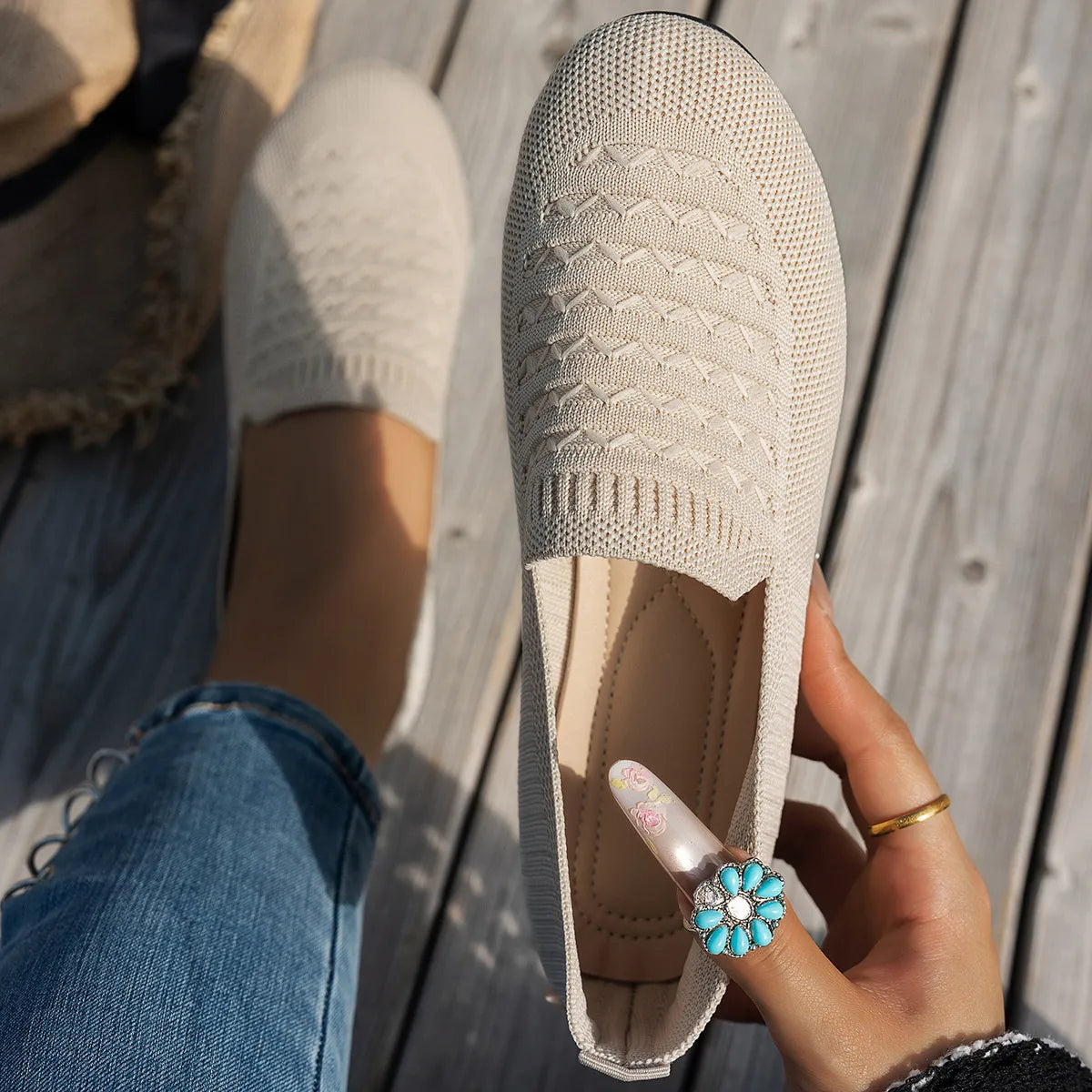 Breathable Knit Slip-On Loafers - Tigbul's Variety Fashion Shop
