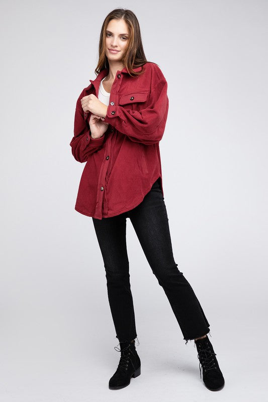 Fleece Buttoned Down Oversized Jacket - Tigbul's Variety Fashion Shop