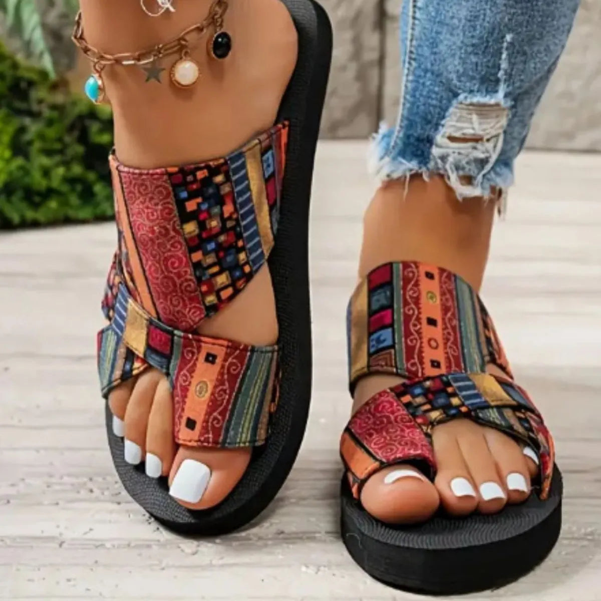 Bohemian Patterned Cutout Sandals - Tigbul's Variety Fashion Shop