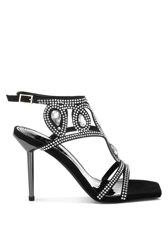 Fialka Diamante & Rhinestones Stiletto Sandals - Tigbul's Variety Fashion Shop