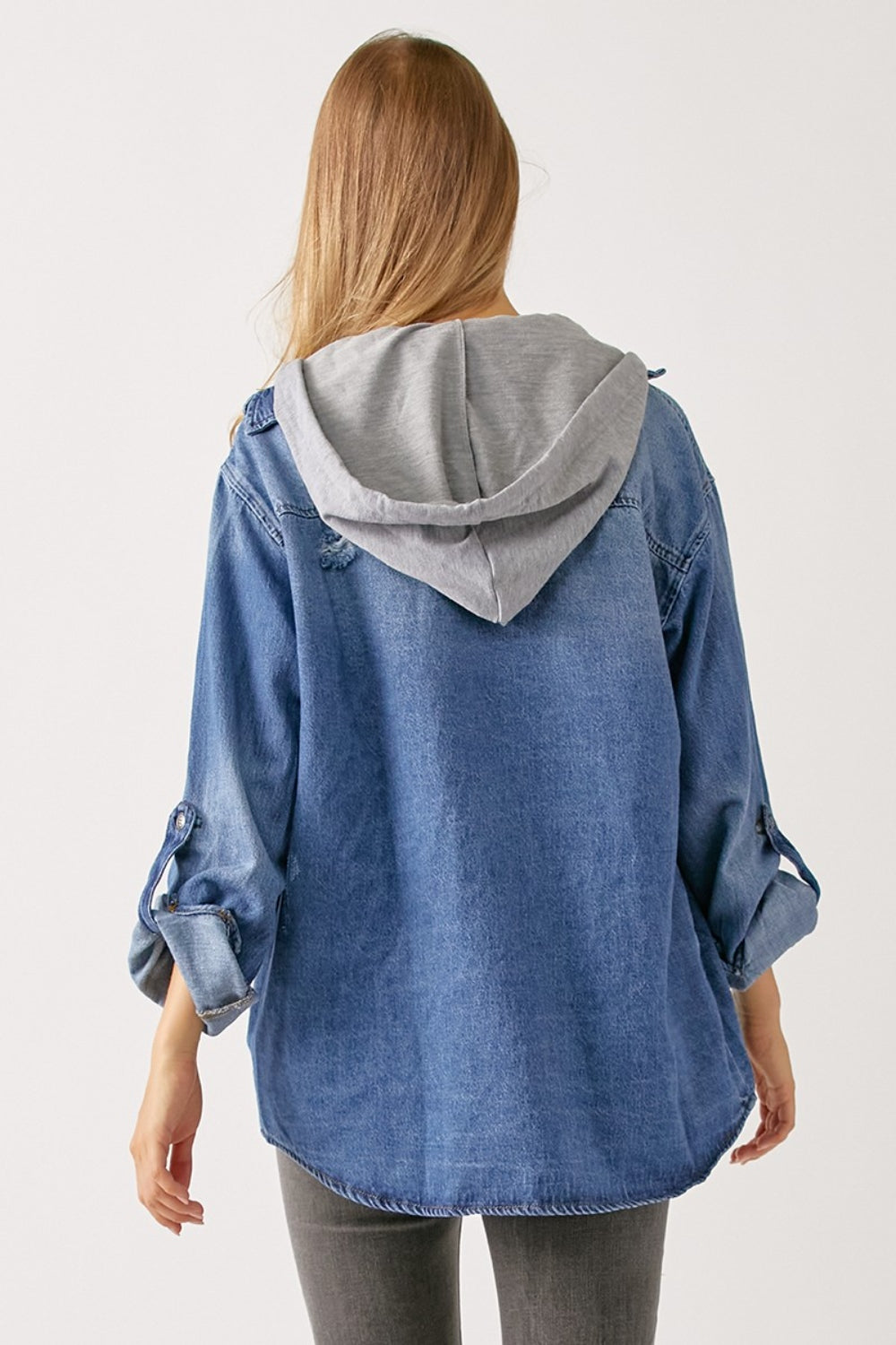RISEN Zip Up Hooded Denim Shirt - Tigbul's Variety Fashion Shop