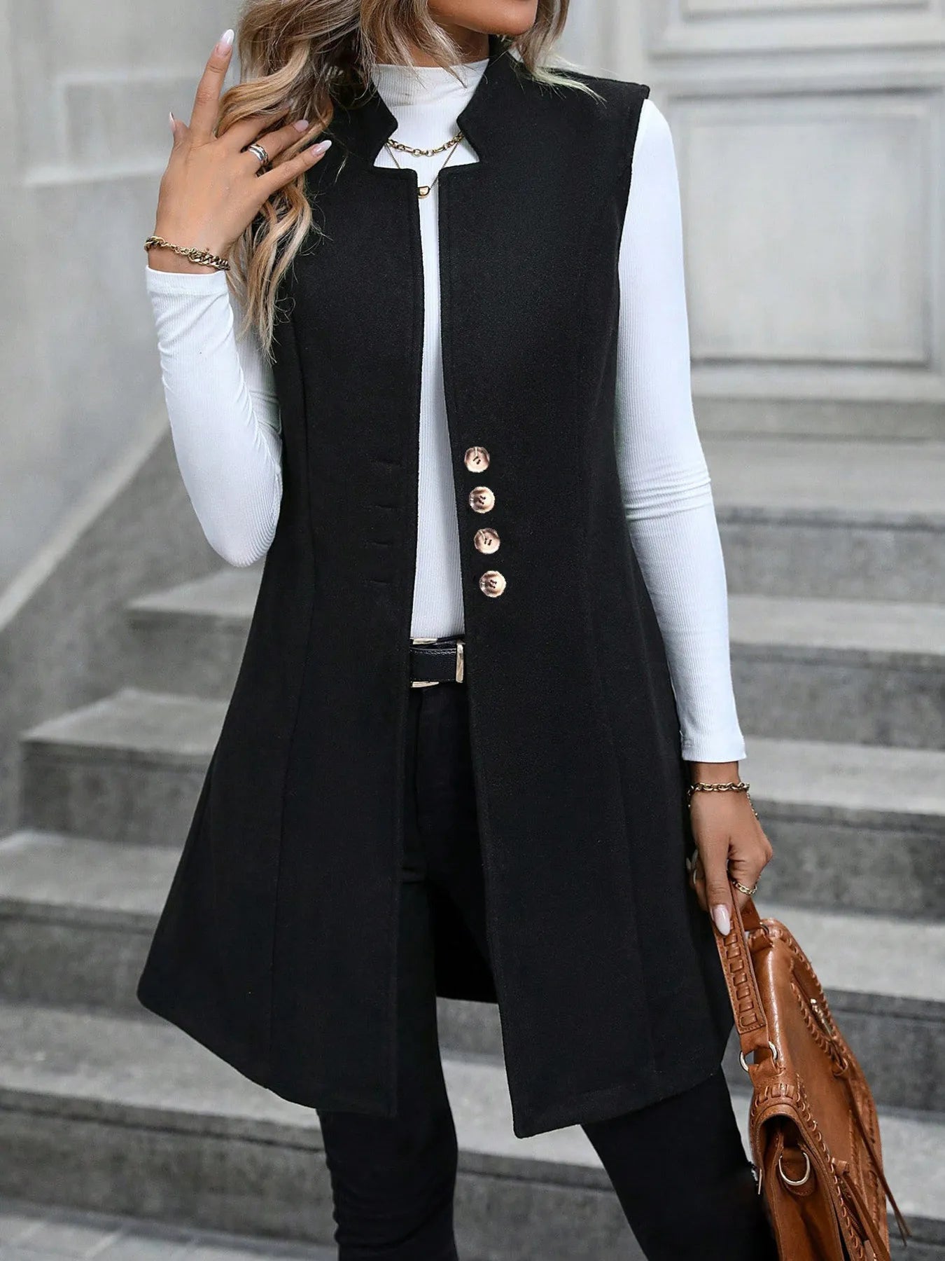Button Up Longline Vest Coat - Tigbul's Variety Fashion Shop