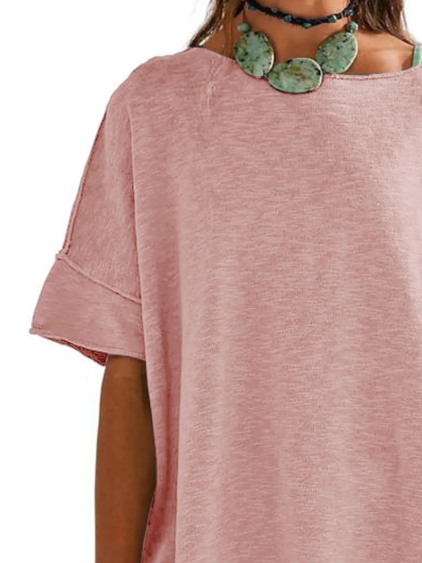 Oversized Round Neck Drop-Shoulder T-Shirt - Tigbul's Variety Fashion Shop