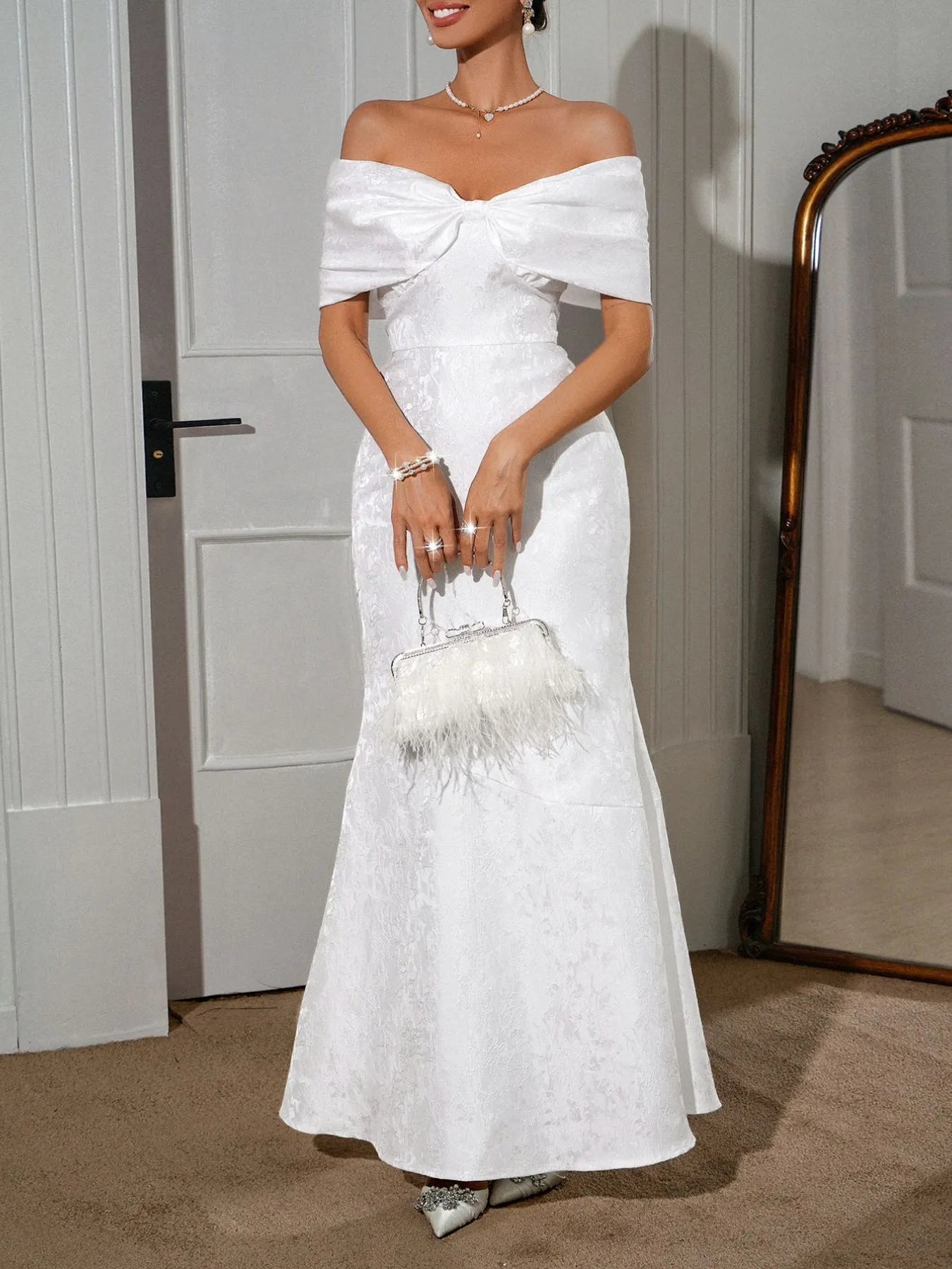 Bow Off-Shoulder Maxi Dress - Tigbul's Variety Fashion Shop